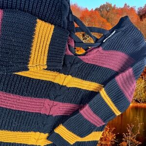 Full Circle Trends Sweater Women 2X Cable Knit Stripe] Lace Peasant‎ Boho Pirate